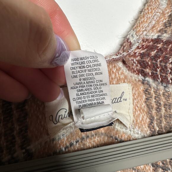 Universal Thread Womens OSFM Plaid Fringe Poncho Wrap‎ Orange Brown Cream Boho - Picture 9 of 9